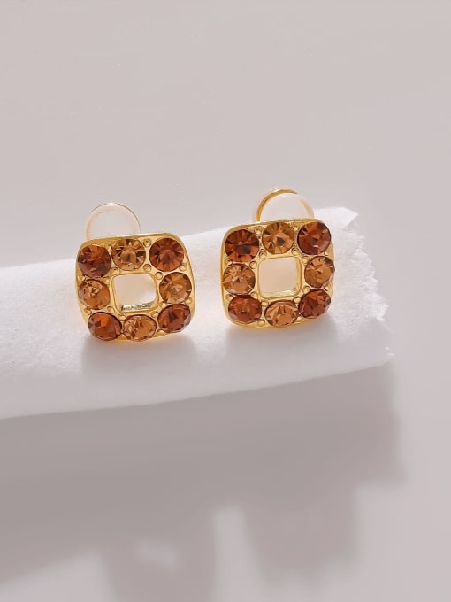 18K gold [silica gel clip] Brass Rhinestone Geometric Vintage Stud Earring